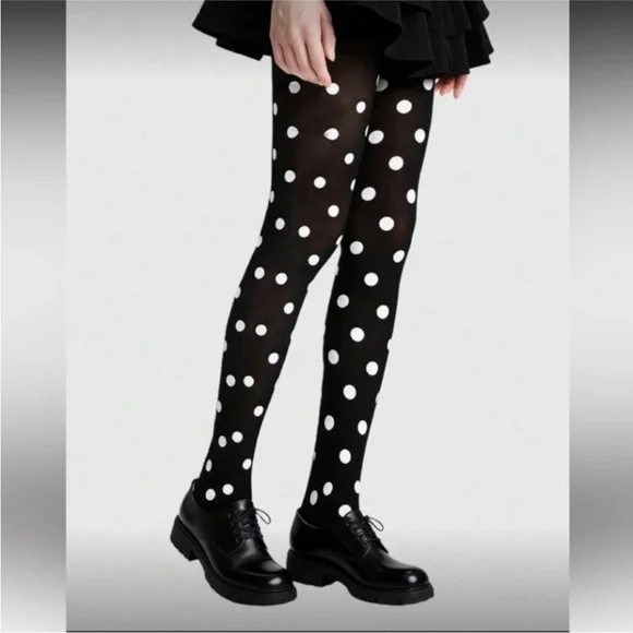 Black and White Polka Dot Tights - Picture 4 of 6